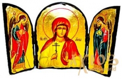 Икона под старину Святая мученица Алла Складень тройной 14x10 см Икона под старину Святая мученица Алла Складень тройной 14x10 см - фото
