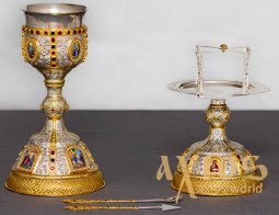 Евхаристические набор латунь, гравировка, натуральные камни, с вставкой в потир из серебра 1l. (Греция) Евхаристические набор латунь, гравировка, натуральные камни, с вставкой в потир из серебра 1l. (Греция) - фото
