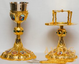 Евхаристические набор серебро, позолота, гравировка, натуральные камни, с вставкой в потир из серебра 1l. (Греция) Евхаристические набор серебро, позолота, гравировка, натуральные камни, с вставкой в потир из серебра 1l. (Греция) - фото