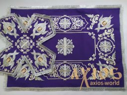 Покровцы, комплект фиолетового цвета, вышивка на габардине Покровцы, комплект фиолетового цвета, вышивка на габардине - фото