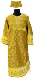 Стихарь диаконский (150 см) с поручами, парча жёлтого цвета, вышивка на бархате Стихарь диаконский (150 см) с поручами, парча жёлтого цвета, вышивка на бархате - фото