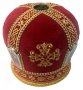 Митра «Крест», красный бархат, вышивка золотыми нитями