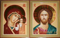 Венчальная пара писаные иконы Господь Вседержитель и Пресвятая Богородица Венчальная пара писаные иконы Господь Вседержитель и Пресвятая Богородица - фото