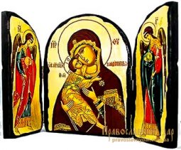 Икона под старину Пресвятая Богородица Владимирская Складень тройной 17x23 см Икона под старину Пресвятая Богородица Владимирская Складень тройной 17x23 см - фото