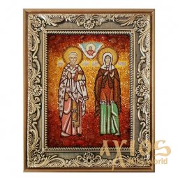 Янтарная икона Святые Киприан и Иустина 20x30 см Янтарная икона Святые Киприан и Иустина 20x30 см - фото