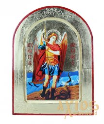 Икона Архангел Михаил на золоте Греческий стиль, арочная 21x29 см - фото
