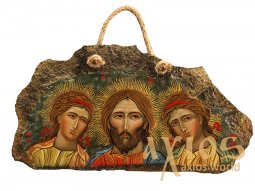Икона, писанная на камне, Иисус с Ангелами, 33х19 см Икона, писанная на камне, Иисус с Ангелами, 33х19 см - фото