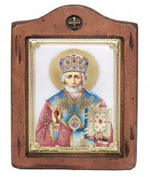 Икона Николай Чудотворец, Итальянский оклад №2, эмали, 13х17 см, дерево ольха Икона Николай Чудотворец, Итальянский оклад №2, эмали, 13х17 см, дерево ольха - фото