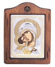 Икона Божья Матерь Владимирская, Итальянский оклад №2, 13х17 см, дерево ольха Икона Божья Матерь Владимирская, Итальянский оклад №2, 13х17 см, дерево ольха - фото
