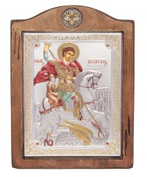 Икона Святой Георгий, Итальянский оклад №3, эмали, 17х21 см, дерево ольха, ПД010519 Икона Святой Георгий, Итальянский оклад №3, эмали, 17х21 см, дерево ольха, ПД010519 - фото