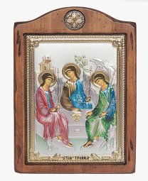 Икона Святая Троица, Итальянский оклад №3, эмали, 17х21 см, дерево ольха Икона Святая Троица, Итальянский оклад №3, эмали, 17х21 см, дерево ольха - фото
