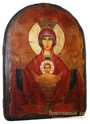 Икона под старину Пресвятая Богородица Неупиваемая Чаша 17х23 см арка Икона под старину Пресвятая Богородица Неупиваемая Чаша 17х23 см арка - фото