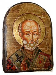 Икона под старину Святитель Николай Чудотворец 17х23 см арка Икона под старину Святитель Николай Чудотворец 17х23 см арка - фото