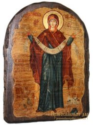 Икона под старину Покров Пресвятой Богородицы 17х23 см арка - фото